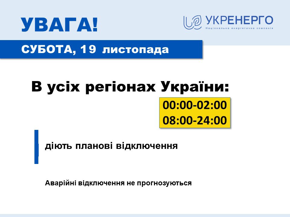 Поки без аварійних. Відключення світла завтра будуть по всій Україні